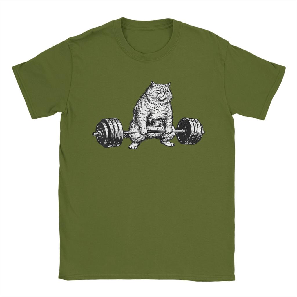 Retro Cat Deadlift Powerlifting TShirt Summer  Cotton TShirts For Men Hip Hop Casual Tee Shirt Short Sleeve Aesthetic Tees