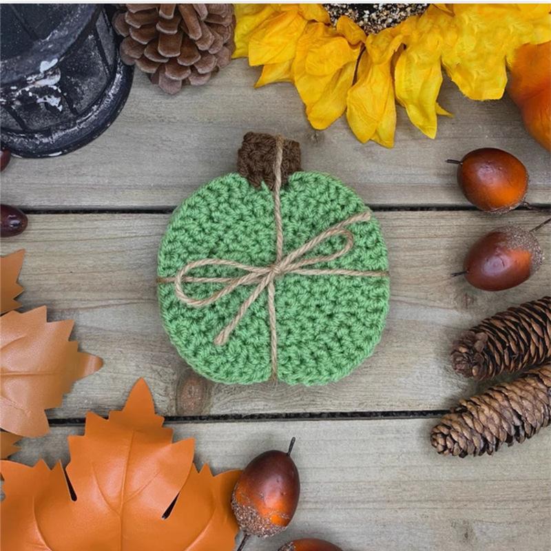 1PC Insulation pad pure hand-crocheted pumpkin coaster Halloween atmosphere cute placemat