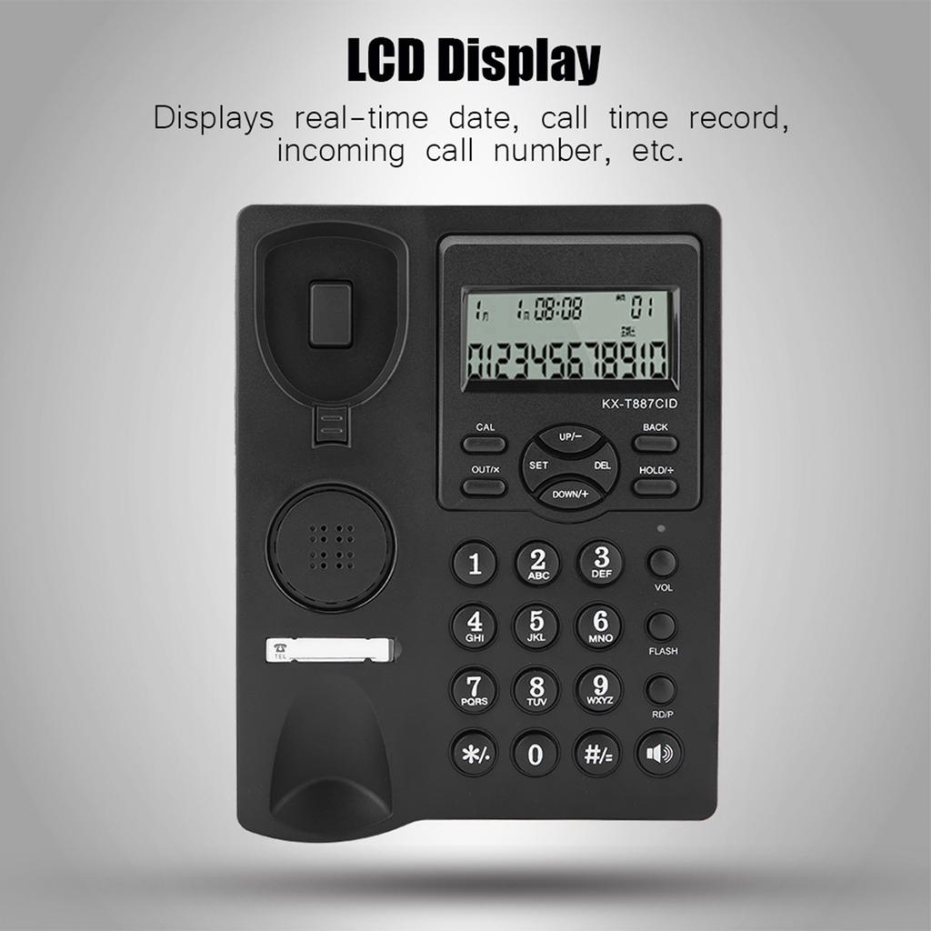 LCD Display Semi Hands Free Corded Phone with Speakerphone 3‑group Alarms Desktop Corded Telephone