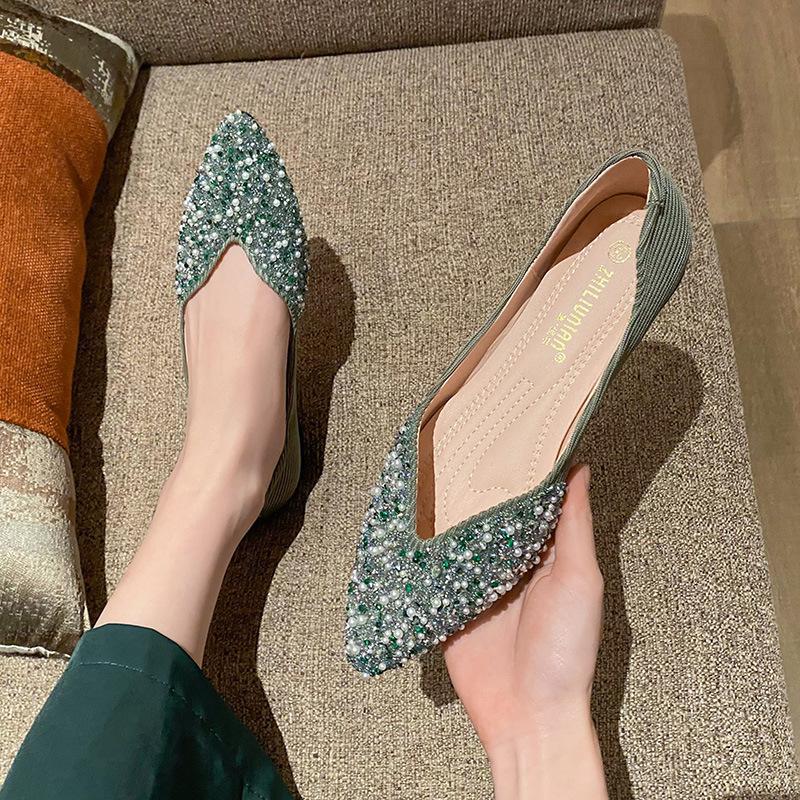 

Single shoes women s autumn 2025 new flat-heeled shoes shallow mouth versatile women s shoes soft-soled pointed flat-soled ladyshoes 34 зелений