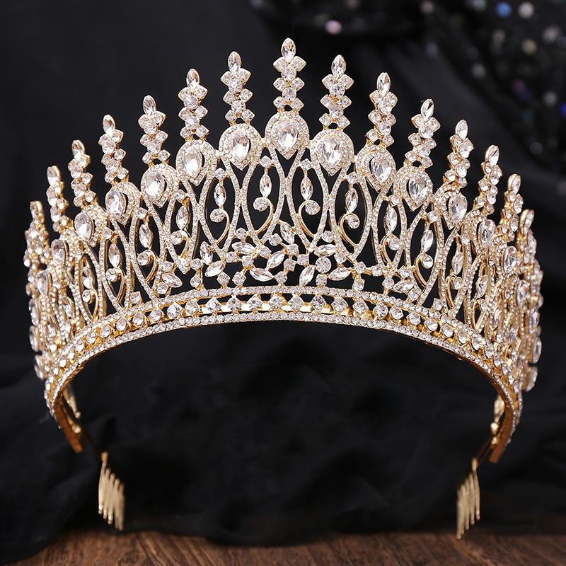 Royal Queen Rhinestone Crown Big Diadem CombsTiara Crowns for Women Bridal Wedding Party Crown Hair Dress Jewelry Accessories