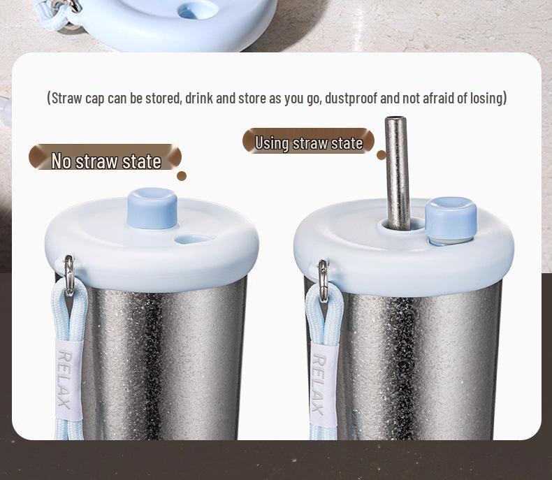 Fuguang Women's Pure Titanium Insulated Coffee Cup with Straw - Portable, High-Value Water Cup for Car Use, Gift-Ready with Printing.