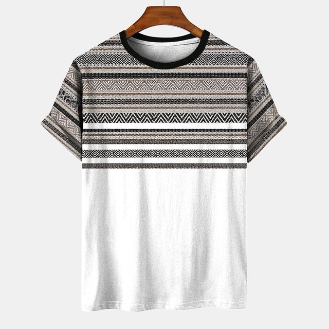 Národní kostým pruhovaná grafika 3D tisk letní pánské a dámské ležérní oversized velikost triko s kulatým výstřihem, krátkým rukávem
