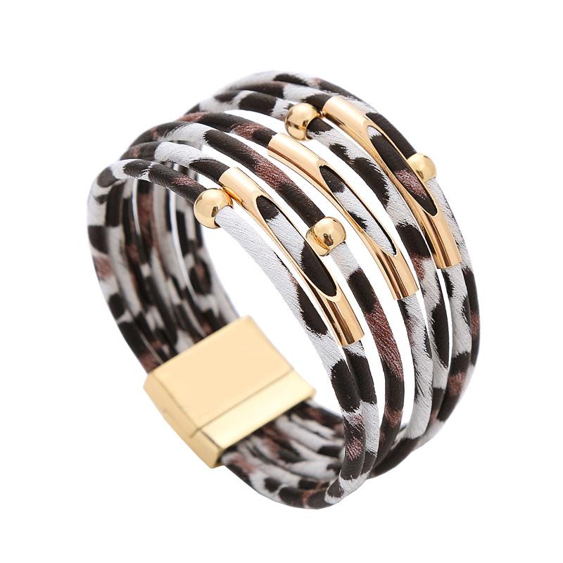 Bracelet for Women  Multi-layer Leopard Pattern Leather Rope Magnetic Clasp Bangles Female Gift CDN