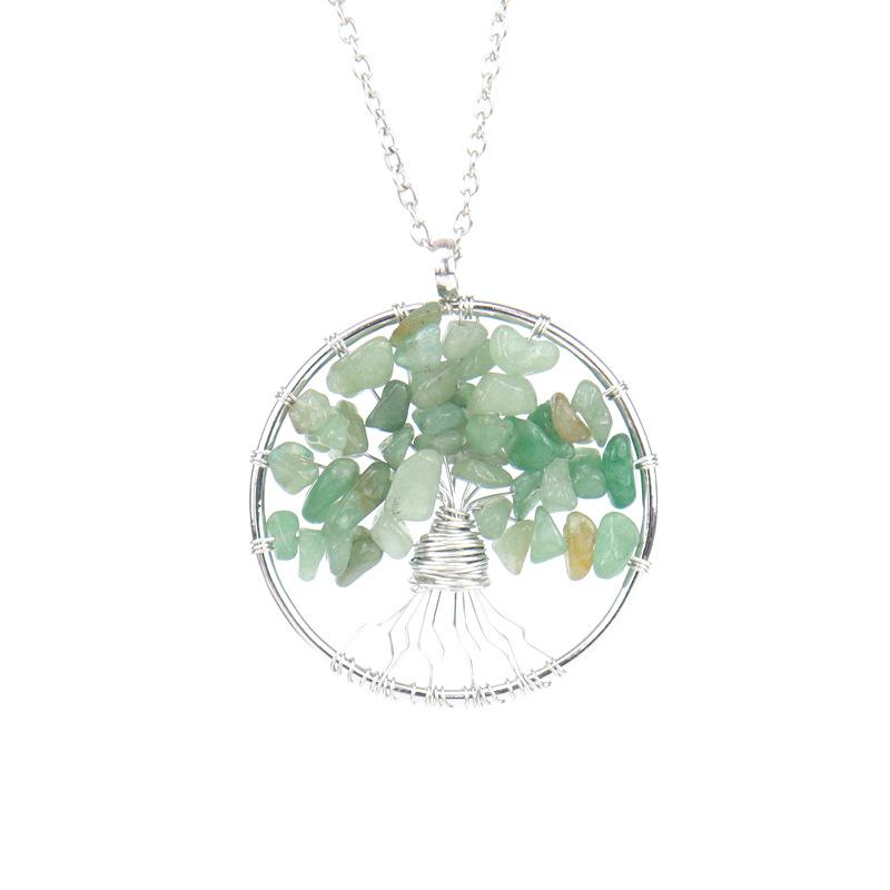 Winding Natural Stone Crystal Tree Of Life Necklace, Colorful Stone Necklace Jewelry N106