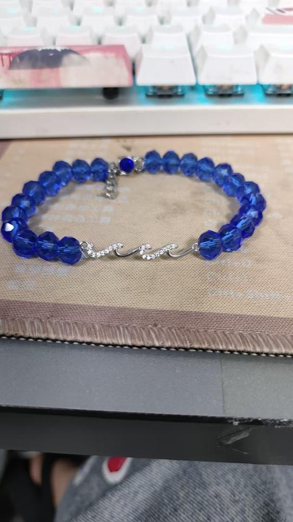 Wave Silver Bead Bracelet Wave Pendant Lobster Buckle Adjustable Silver Bead Bead Sister Wave Silver Bead Bracelet