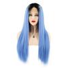 Womens Synthetic Wig Long Straight Hair Middle Part Gradient Blue Heat-Resistant Fiber Costume Party Cosplay