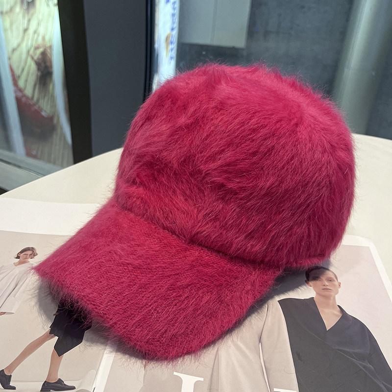 Cappellino da baseball in peluche autunno e inverno da donna, versatile, viso piccolo, pelo di coniglio puro, cappello comodo e caldo