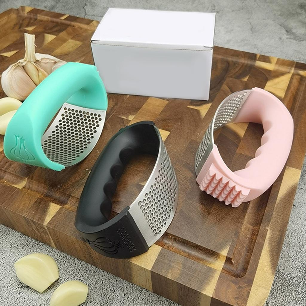 Nerezový lis na česnek, Kráječ česneku se škrabkou a čisticím kartáčkem, Nerezový drtič česneku pro drcení česneku, Kuchyňské nářadí