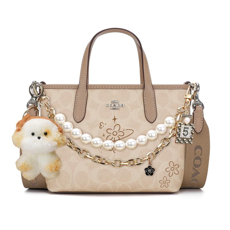 

COACH handbag [Customized bag] City 15 brand logo slow-engraved hand-painted puppy bag hanging campus girl romantic style Caramel Puppy Gift Bag сірий колір