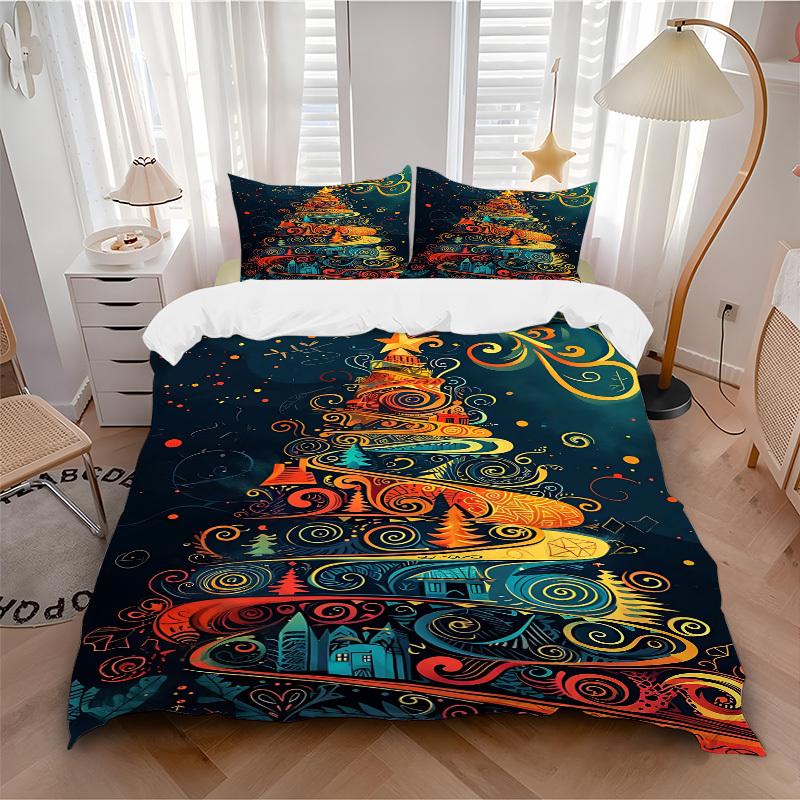 

3pc Christmas Tree Cover Set - 1 Quilt Cover + 2 Pillowcases, All Seasons Bedroom Setting, Perfect for Home084 135x200cm