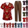 Women's Uniform Set with Short Sleeve Christmas Print Top and Pants, Two-Piece Caregiver