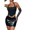 Women Solid Color Mesh Lace Up Boned Corset Top Sexy Slimming Shapewear Bustier