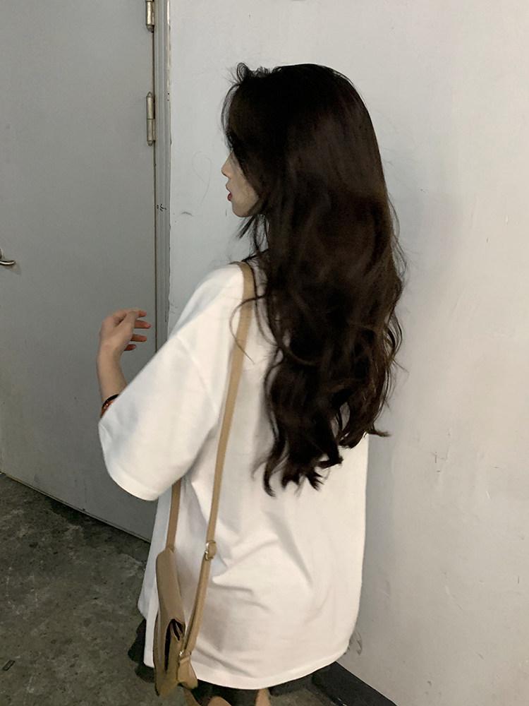 Plus Size Bear Print Mid-length Pure Cotton Short Sleeve T-shirt for Women