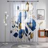 2 Stück HD Digital Blau Roségold Blattdruck Fensterblende Heimdekor Stil Dekoration Wohnzimmer Schlafzimmer Stangenvorhang E