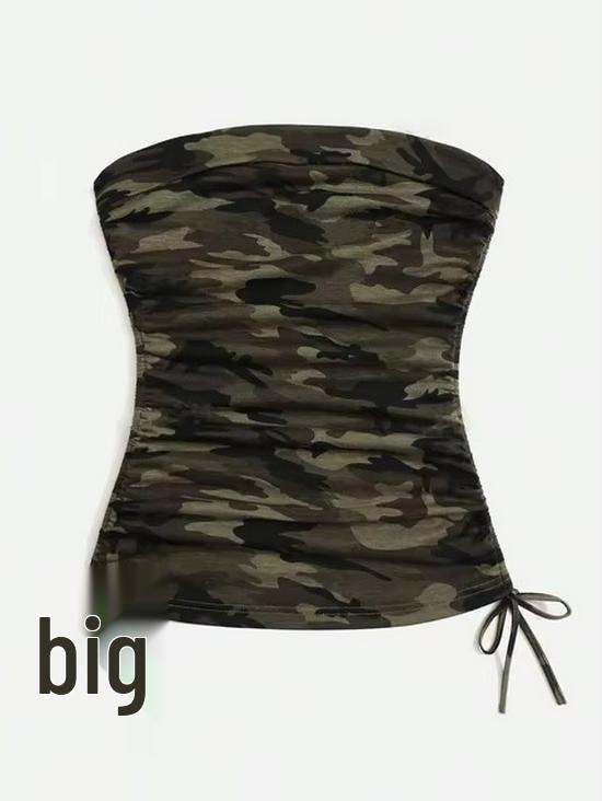 2026 Cross-Border American Camouflage Fashion Pleated Mini Skirt Set with Bandeau