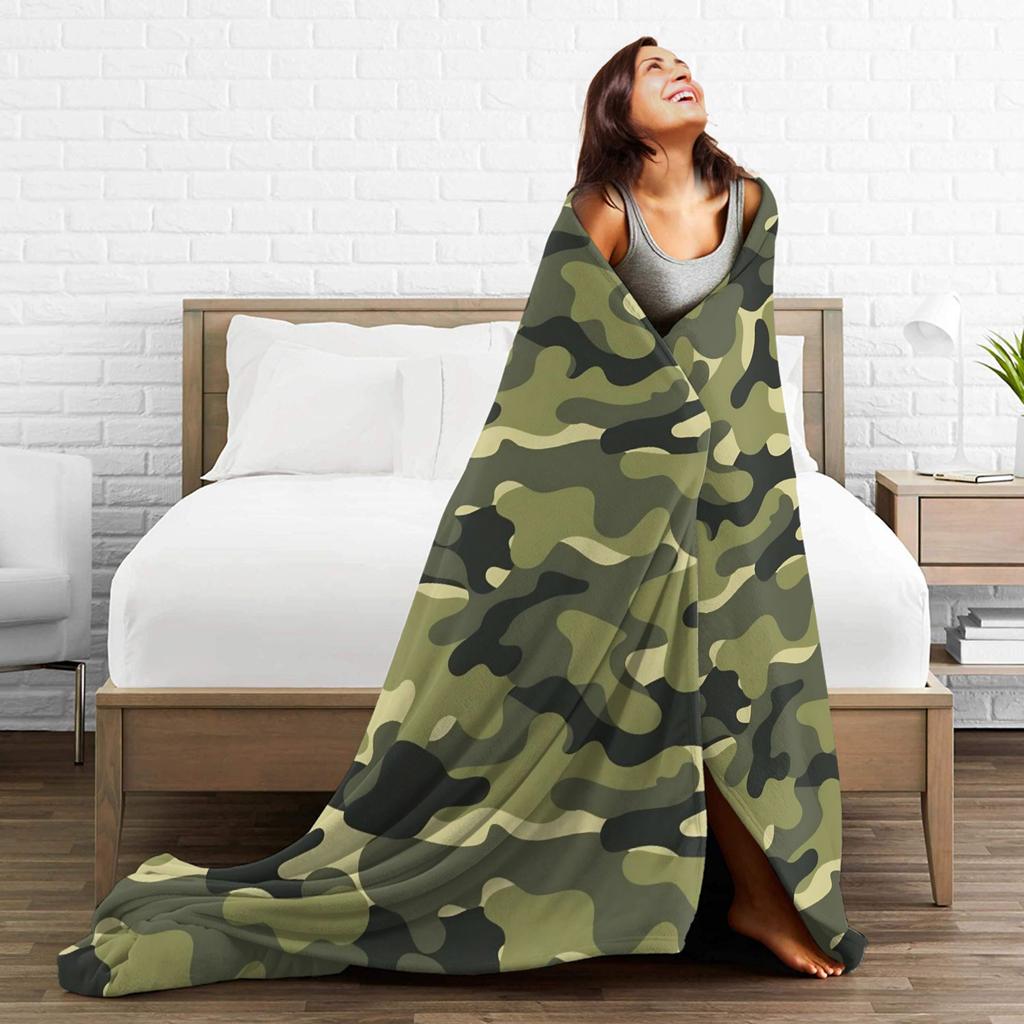 Green And Brown Camo Super Soft Blankets Kids Adult Plush Throw Blanket Fashion Bedroom Flannel Bedspread Sofa Bed Cover