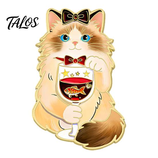 Women Clothes Pin Cartoon Red Wine Cat Brooch, Enamel Kitten Lapel Bag Decoration Pin, Jackets Backpacks Decorative Accessory for Men Brooch