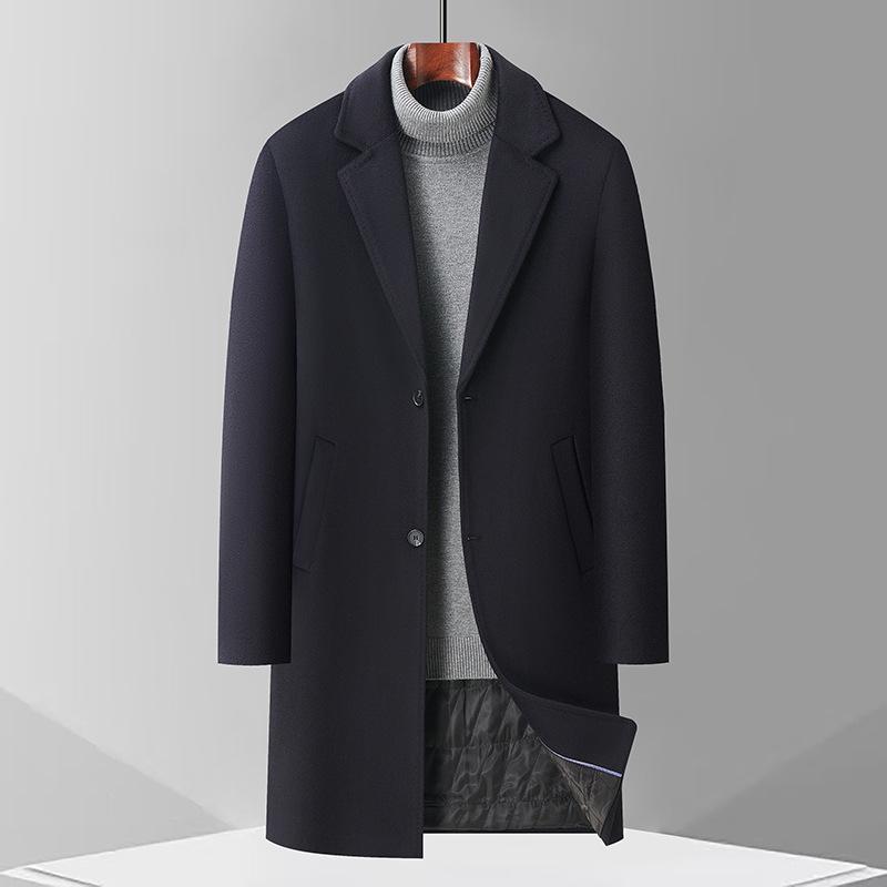 Men's Thickened Wool Trench Coat - Mid-Length, Autumn/Winter Business Style