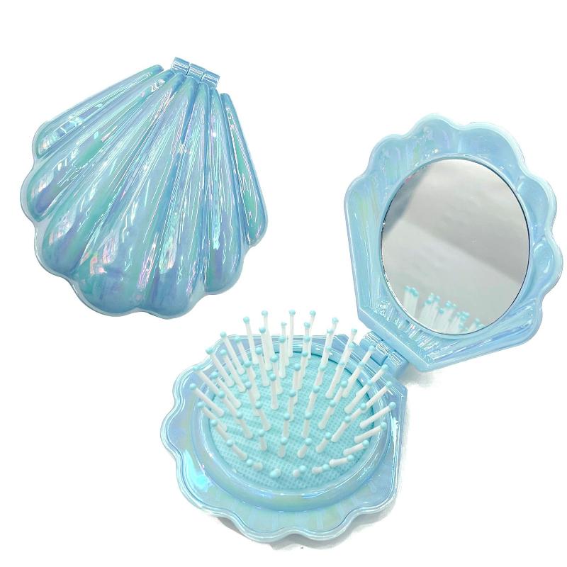 Klappbarer Haarkamm mit Airbag, Spiegel, antistatisch, multifunktional, praktisch, aus Kunststoff
