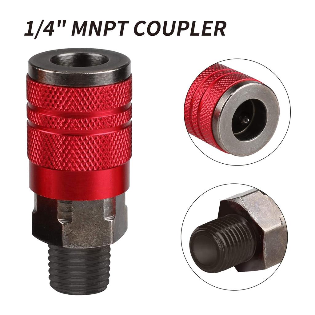 3-Way Air Manifold 4 Ports Aluminum Industrial Flat Hex Quick Connect Air Hose Splitter with Couplers and Male NPT Plug