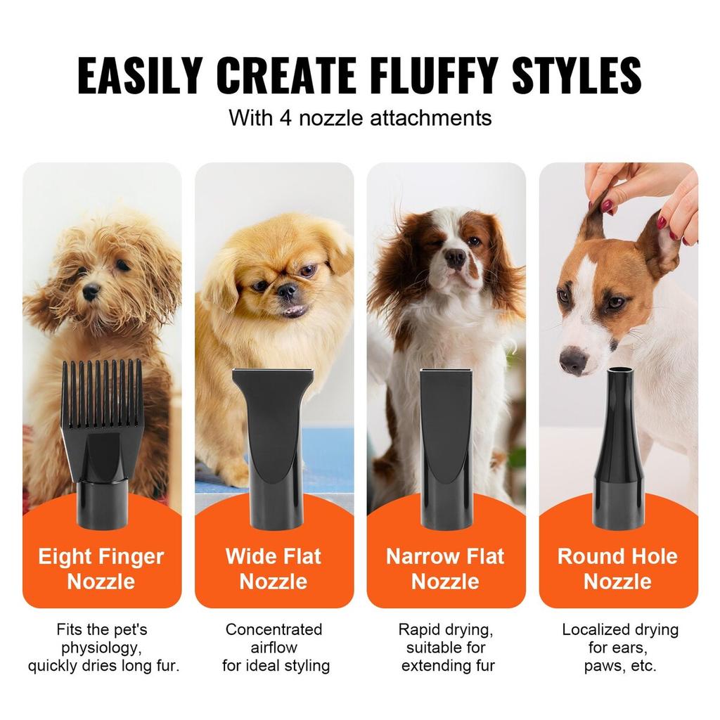 Dog Dryer, 2000W/2.7HP Dog Blow Dryer, Pet Grooming Dryer with Adjustable Speed and Temperature Control, Pet Hair Dryer with 4 Nozzles and Extendable