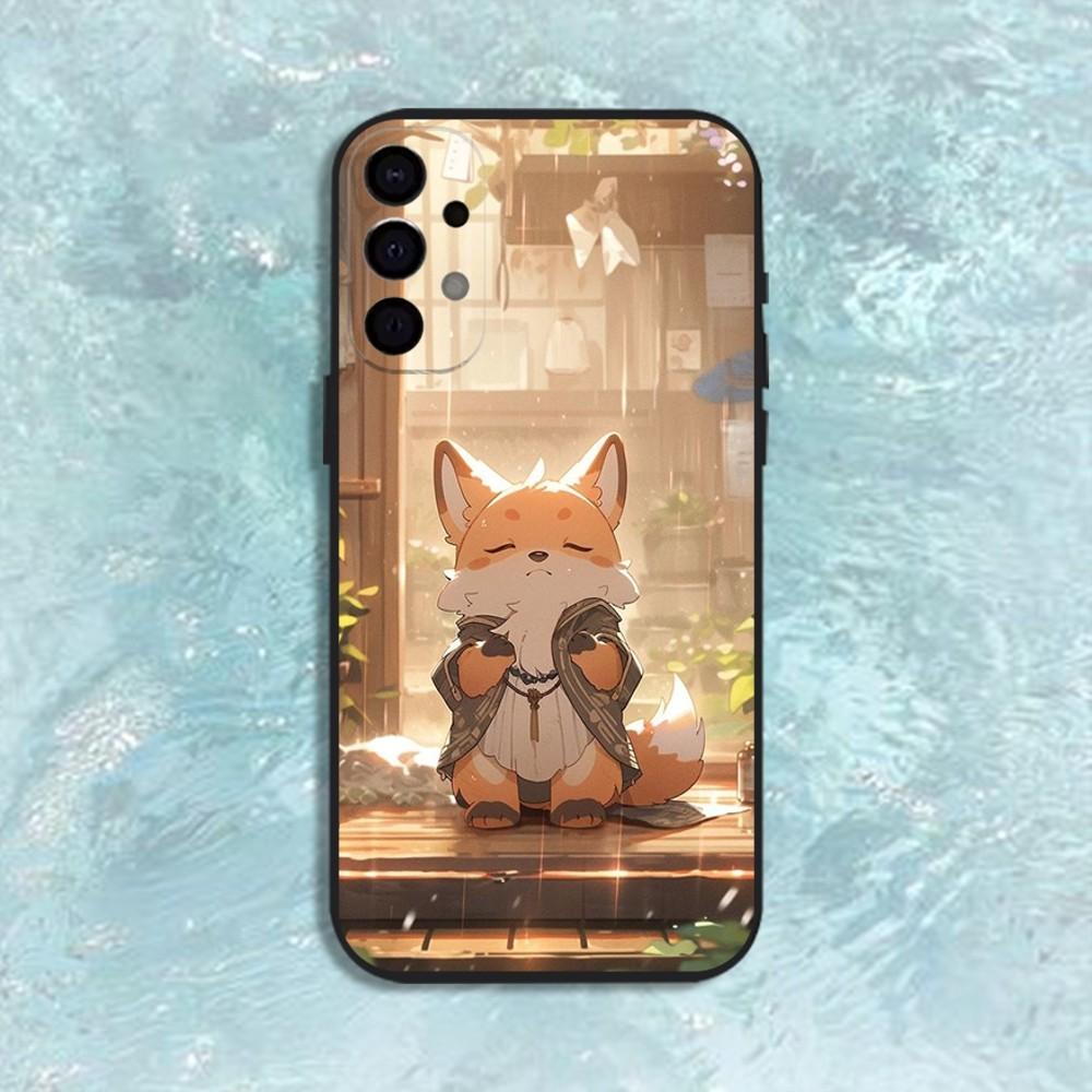 Süße Cartoon-Tierfuchs-Handyhülle für Samsung S25, S24, S21, S22, S23, S30, Ultra, S20, Plus, Fe, Lite, Note, 10, 9, 5G Schwarze Hülle