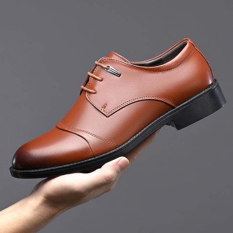 

Spring and Autumn Men s Leather Shoes Black Leather Shoes Men s Casual Shoes Dress Wedding Shoes Tide Soft Surface 44 коричневий