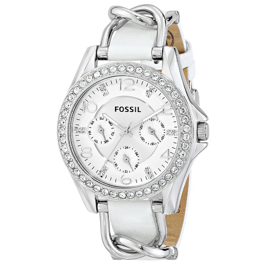 Fossil Riley White Dial White Leather Strap Watch for Women - ES3463