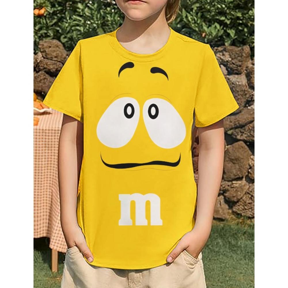 Summer Crewneck M&M Chocolate Bean Innovative Children T Shirts Fashion Boys Childrens Clothing Fun 3D Cartoon Print Soft Tees 3D Printed Anime Tops