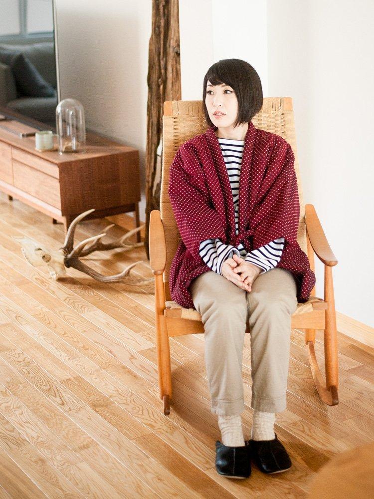 Tayutaf Hanten Made in Japan with Tsumugi Weave and Padded Fabric One Size Fits Most Sashiko Red and Women's Kurume-woven (Haten) - - (Standard,