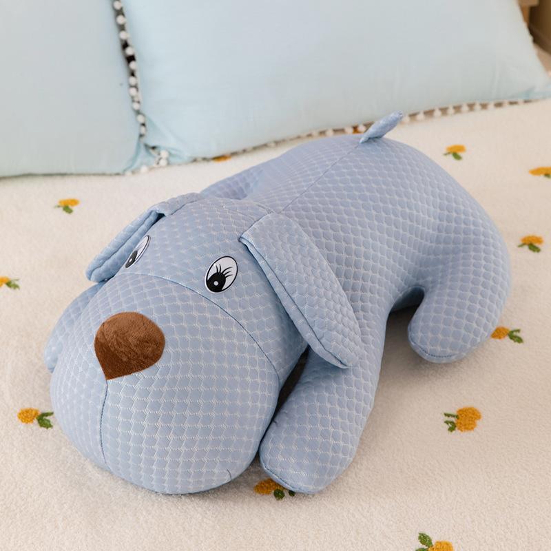Summer Polar Bear Doll Lying On The Dog Ice Silk Pillow On The Bed Sleeping Long Strips of Legs Clamped Against Pillow Girl Sleeping