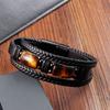 Black Leather Rope Yellow Tiger Stone Men's Double Layer Natural Stone Woven Bracelet Handmade Multilayer Leather Bracelet 2026