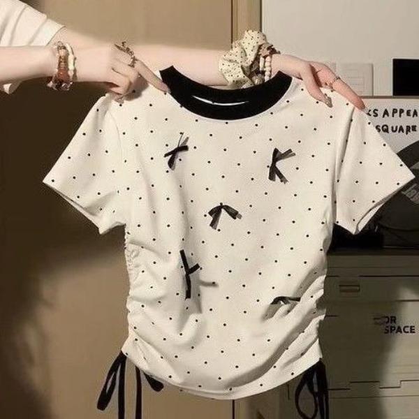 

Женские футболки в горошек, модные футболки с коротким рукавом и принтом L белый