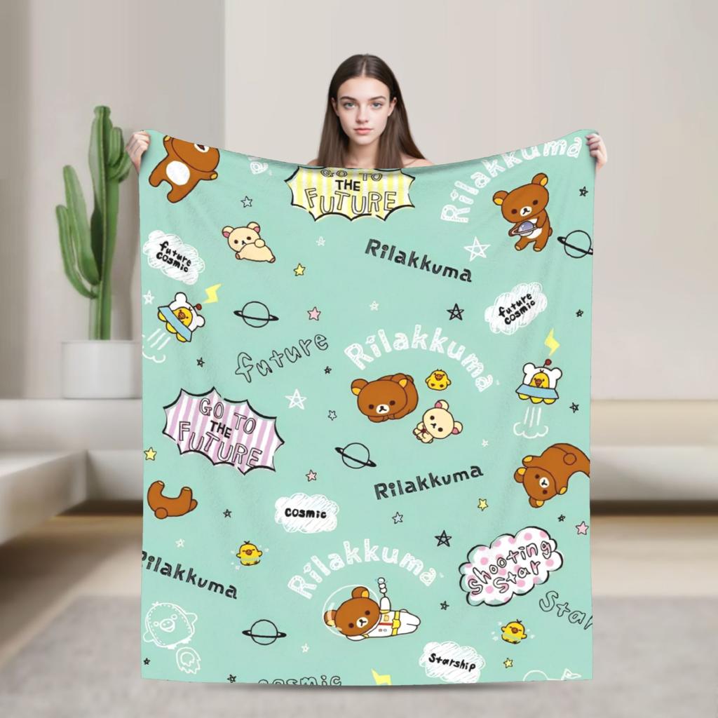 Rilakkuma Korilakkuma Cute Bear Flannel Blankets Kiiroitori Cartoon Funny Throw Blanket for Home 125*100cm Lightweight