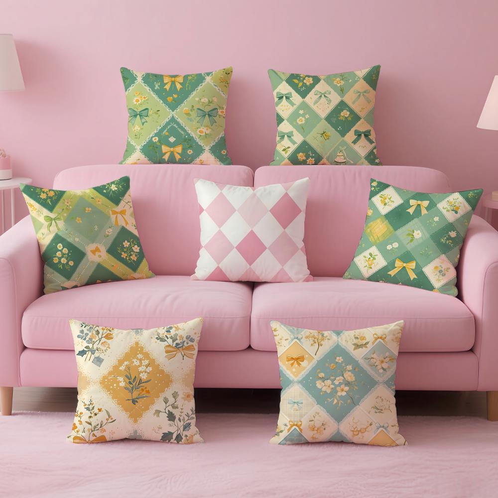 Colorful checkered pattern Cushion Cover Pillow Case Soft Skin Friendly Fabric Comfort Concealed Zipper