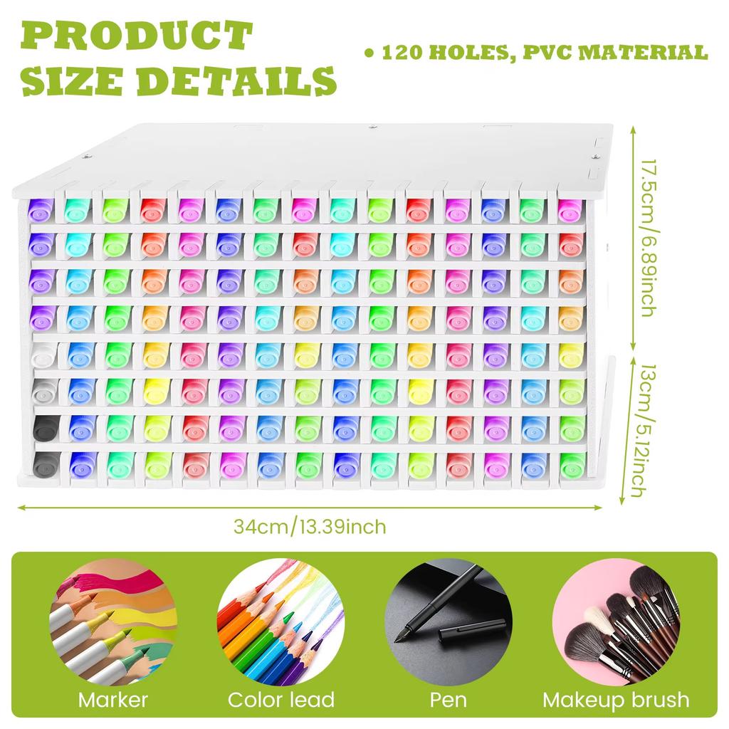 Art Marker Rack 120 Holes Paint Brush Marker Holder for Home Hobby Marker Holder Organizer Dustproof Marker Organizer Art Marker