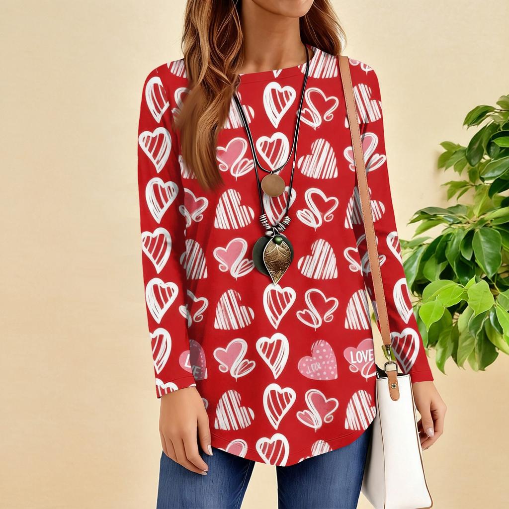 Women's Loose Round Neck Raglan Sleeve Printed Long Sleeve T-Shirt Pullover