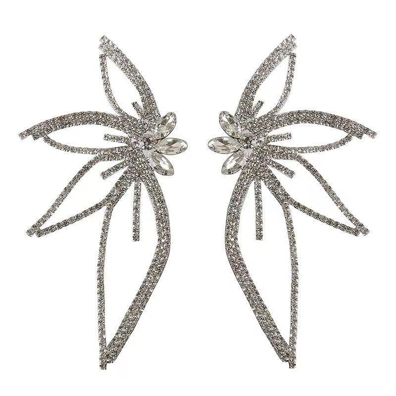 Trending Crystal Flower Texture Drop Earrings New Design Fashion Korean Exaggerate Cheap Earring Woman Party Jewelry
