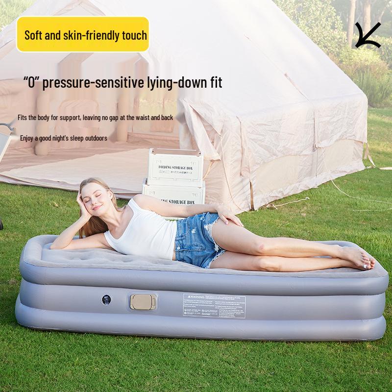 Portable Double Flocking Air Mattress with Built-in Pump for Camping