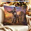 2D Flat Printed Cute Fluffy Gray Donkey Sunset Countryside Pattern Pillowcase, 1pc 45x45cm/18x18 Inches, Single-Sided Print, Pillow Insert Not Include