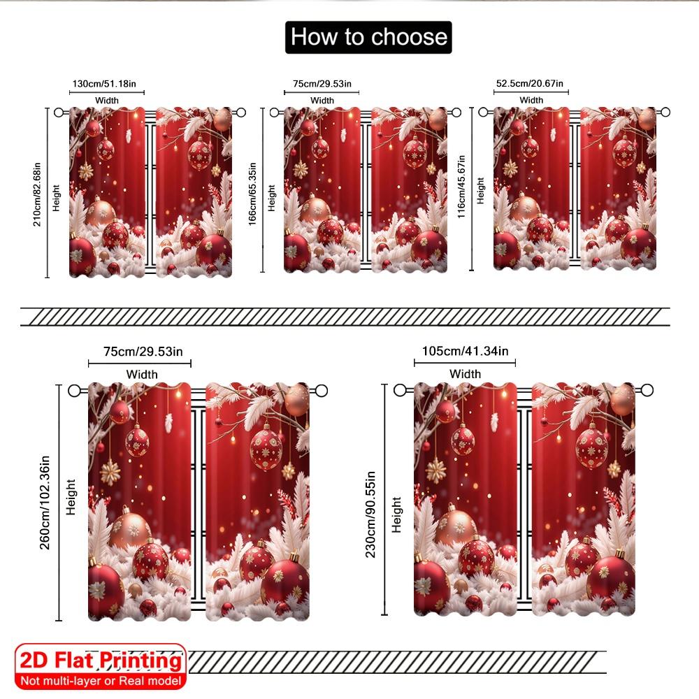 2ks 2D plochý tisk Vánoční scéna Závěs Červené vánoční ozdoby Hvězdy 100% Polyester Bez elektřiny Svátek