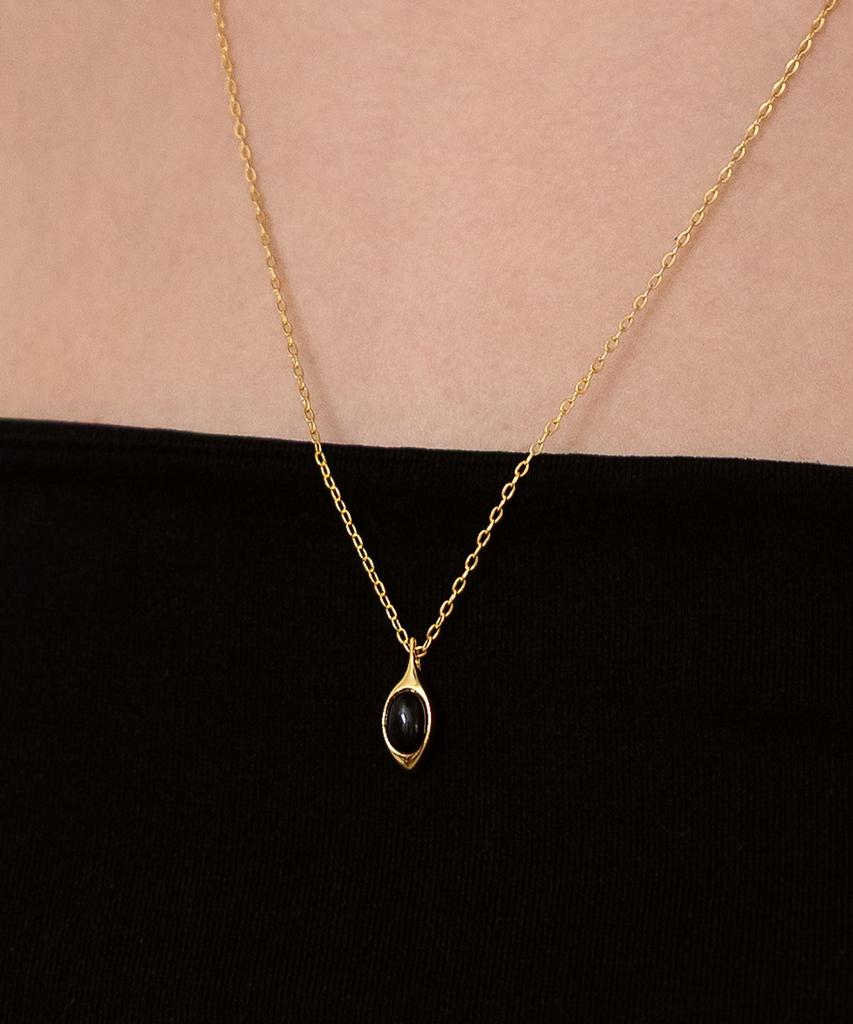 Tatiana (Silver 925) Oval Stone Pendant Long Necklace Nz2504 Onyx