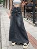 Women's Plus Size High-Waist Denim A-Line Skirt - Slim Retro Design for Autumn & Winter