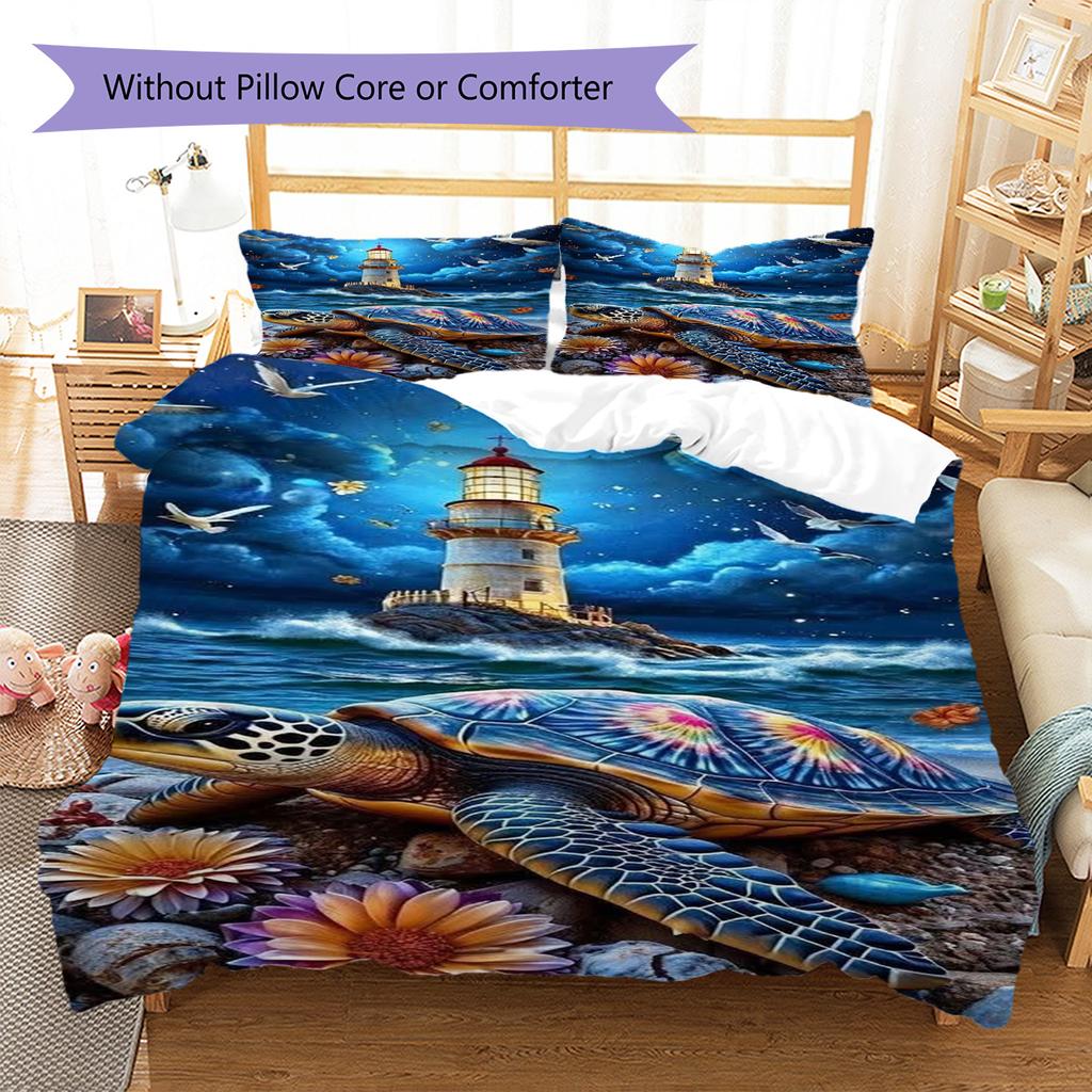 Colorful Sea Turtle Pattern Bedding Set Quilt Cover Pillowcase Home Decor Gift (1 * Duvet Cover + 2 * Pillowcase, Without Core)