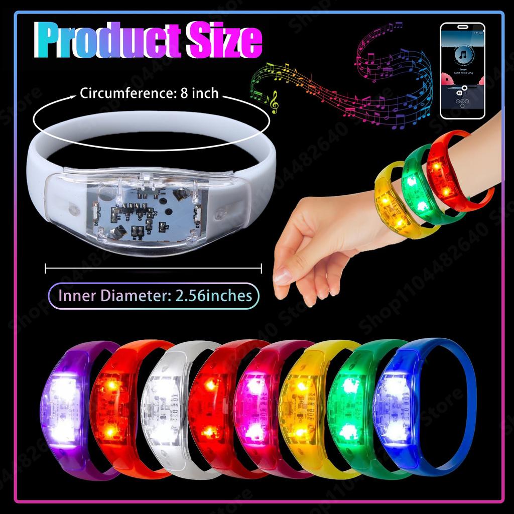 20-100 Piezas Pulseras LED para Bodas Pulsera Luminosa Activada por Música y Sonido Pulseras que Brillan en la Oscuridad Para Suministros de Fiesta de Cumpleaños