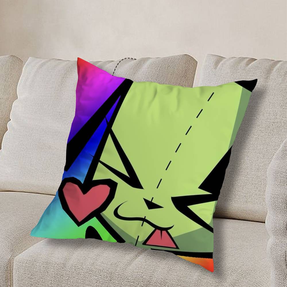 cool Invader Zim Gir I love Pillow Case Square Double-Sided Printing Short Plush Sofa Cushion Cover Bedroom Bedside Pillow
