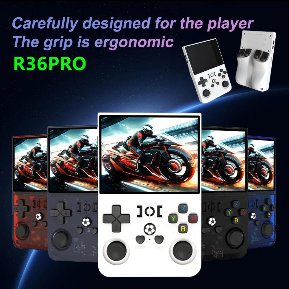 NEU R36PRO Retro Handheld-Videospielkonsole Linux-System 3,5-Zoll-IPS-Bildschirm Tragbarer Taschen-Videoplayer 64 GB Spiele