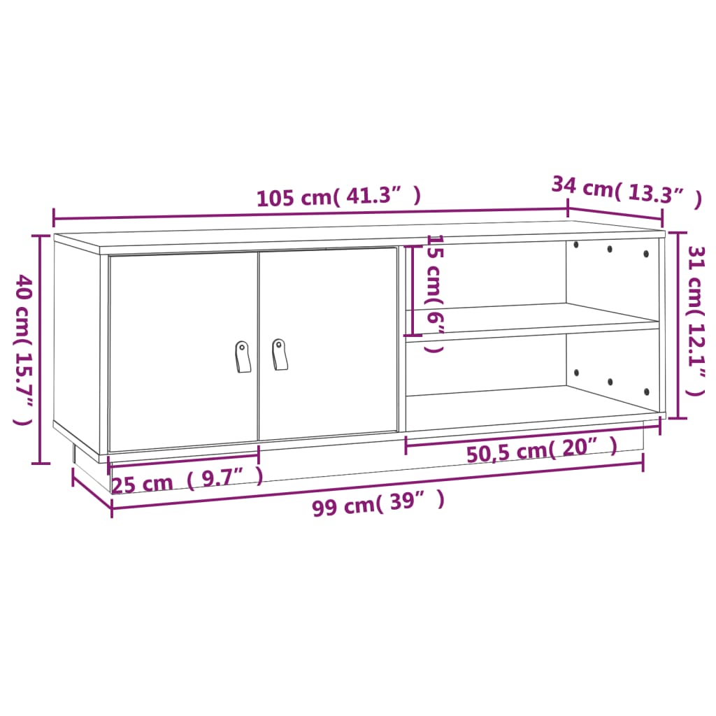 TV Cabinet Honey Brown 105 x 34 x 40 cm Solid Pine Wood