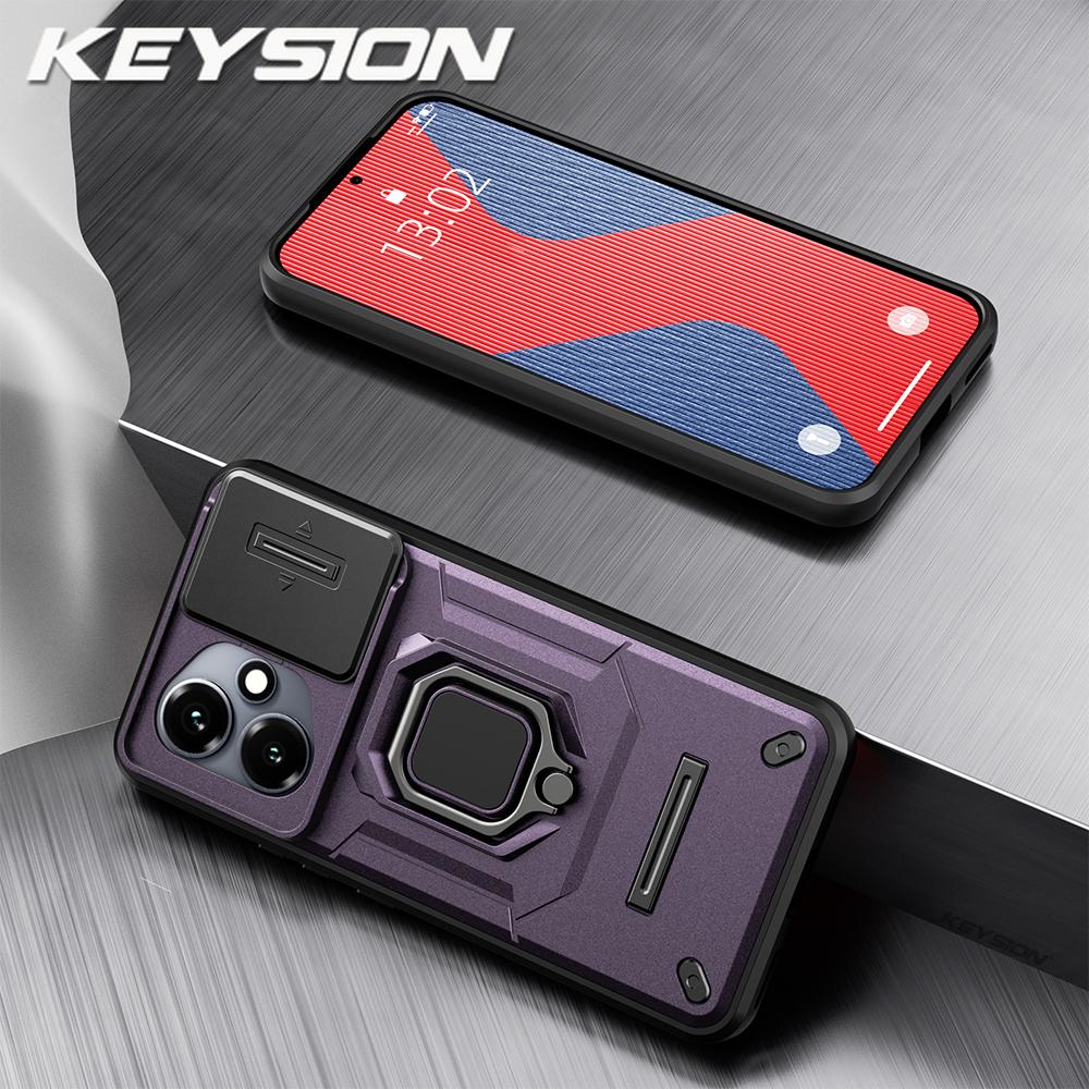 KEYSION Shockproof Armor Case for HONOR 400 Pro 5G Slide Camera Lens Protection Ring Stand Phone Cover for Huawei Honor 400 5G